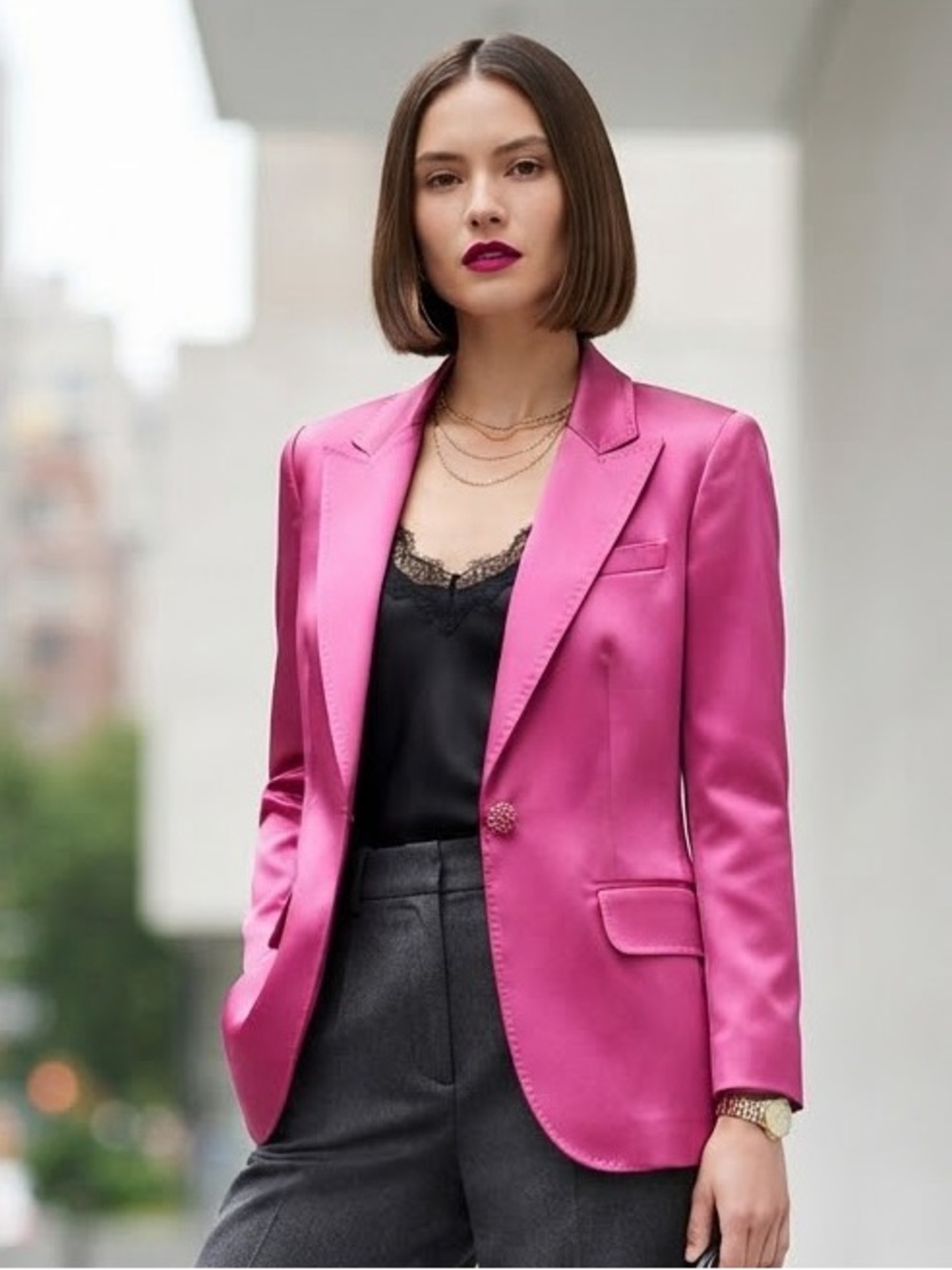 Vintage Bloomingdale's Fuchsia Pink Satin Blazer Jacket NEW!